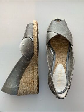 Ralph Lauren Women's Silver Gray Espadrille Wedge 7.5